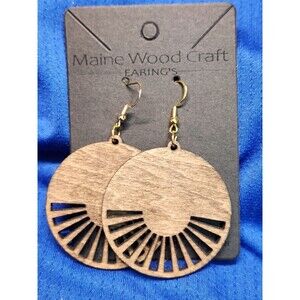 1 Pair Round Shaped Laser Cut Wooden Dangle Earrings Boho Style.